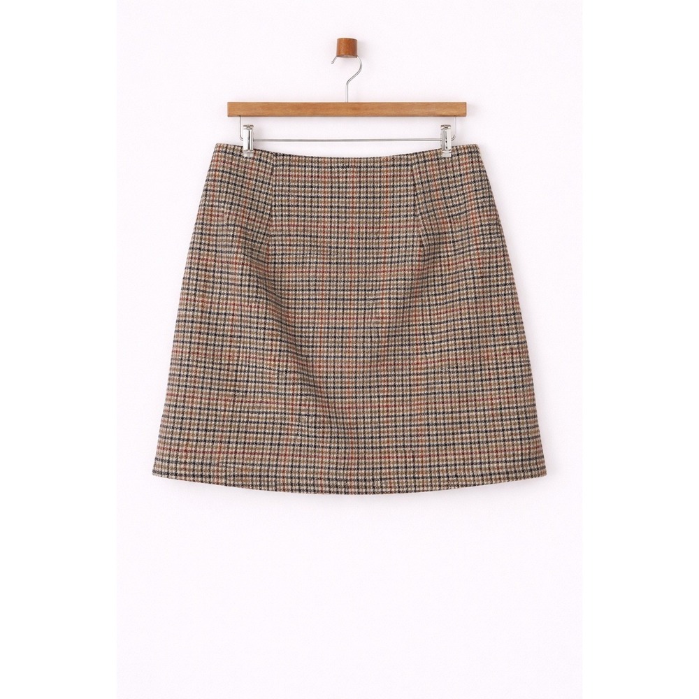 Wool Blend Brown Plaid Mini Skirt Lined Side Zip Academic Size Large